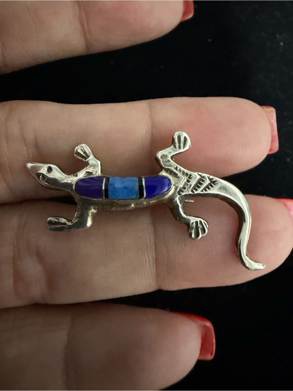 Native Sterling silver lizard pin brooch multi stone inlay